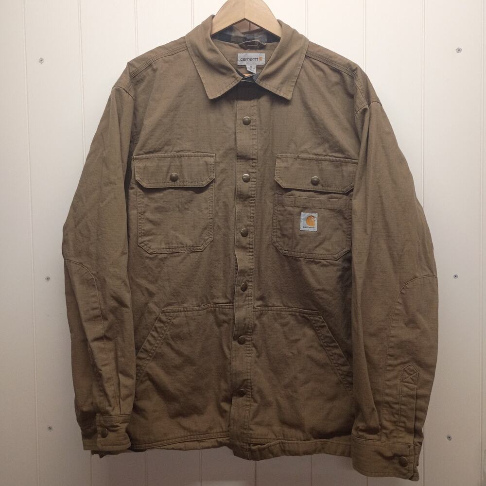 Carhartt Relaxed Fit Ripstop Flannel-Lined Snap-Front Jacket Dark Khaki Brown